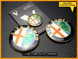 Alfa Romeo Kaput Bagaj Direksiyon Logo Amblem Seti