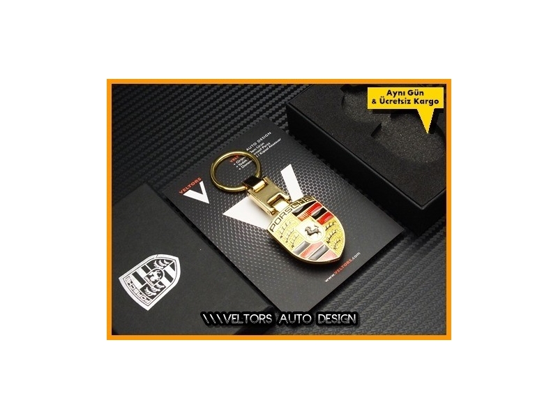 Porsche Logo Amblem Gold Boxed Porsche Anahtarlık Porsche Logo Amblem Gold Boxed Porsche Anahtarlık