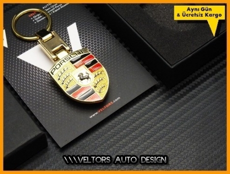 Porsche Logo Amblem Gold Boxed Porsche Anahtarlık