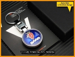 Saab Logo Amblem Özel Krom Saab Anahtarlık