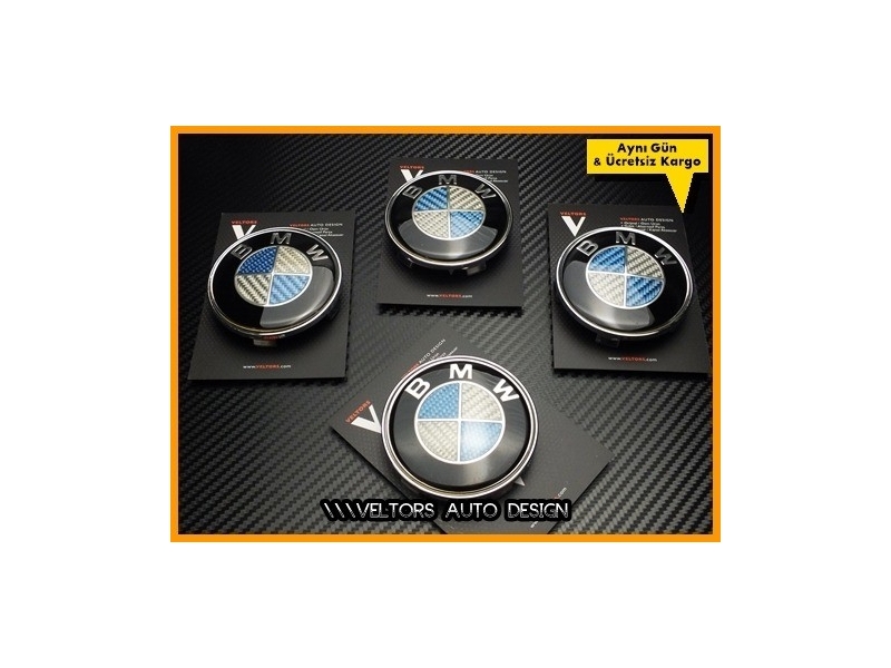 BMW Carbon Logo Amblem Jant Göbeği Göbek Kapak Seti