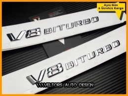 Mercedes V8 Biturbo Yan Logo Amblem Seti Mercedes V8 Biturbo Yan Logo Amblem Seti
