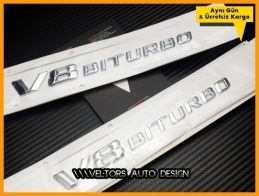 Mercedes V8 Biturbo Yan Logo Amblem Seti Mercedes V8 Biturbo Yan Logo Amblem Seti