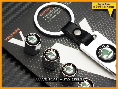 Skoda Logo Amblem Anahtarlık Sibop Kapak Seti
