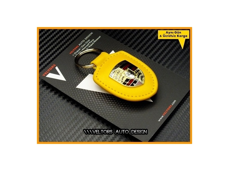 Porsche Yellow / Sarı Deri Porsche Anahtarlık