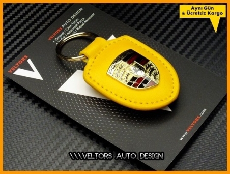 Porsche Yellow / Sarı Deri Porsche Anahtarlık