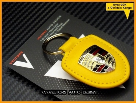 Porsche Yellow / Sarı Deri Porsche Anahtarlık