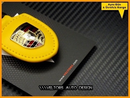 Porsche Yellow / Sarı Deri Porsche Anahtarlık