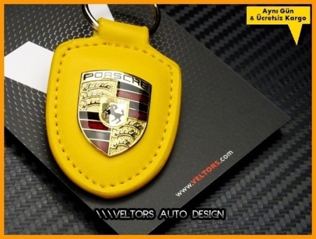 Porsche Yellow / Sarı Deri Porsche Anahtarlık