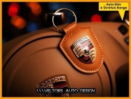 Porsche Yellow / Sarı Deri Porsche Anahtarlık
