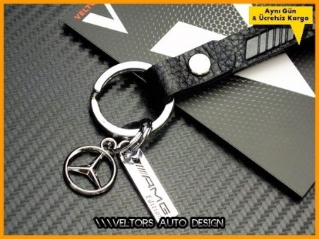 Mercedes AMG Logo Amblem Özel Deri Krom AMG Anahtarlık