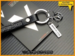 Mercedes AMG Logo Amblem Özel Deri Krom AMG Anahtarlık