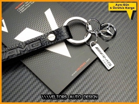 Mercedes AMG Logo Amblem Özel Deri Krom AMG Anahtarlık