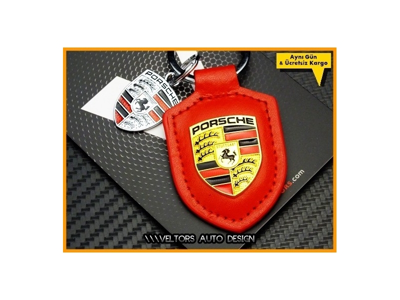 Porsche Logo Amblem Kırmızı Deri Porsche Anahtarlık