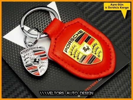 Porsche Logo Amblem Kırmızı Deri Porsche Anahtarlık