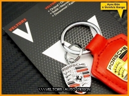 Porsche Logo Amblem Kırmızı Deri Porsche Anahtarlık