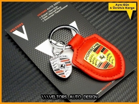 Porsche Logo Amblem Kırmızı Deri Porsche Anahtarlık