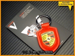 Porsche Logo Amblem Kırmızı Deri Porsche Anahtarlık