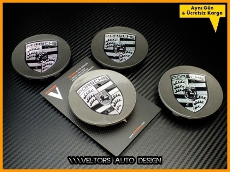 Porsche Logo Amblem Dark Jant Göbeği Göbek Kapak Seti