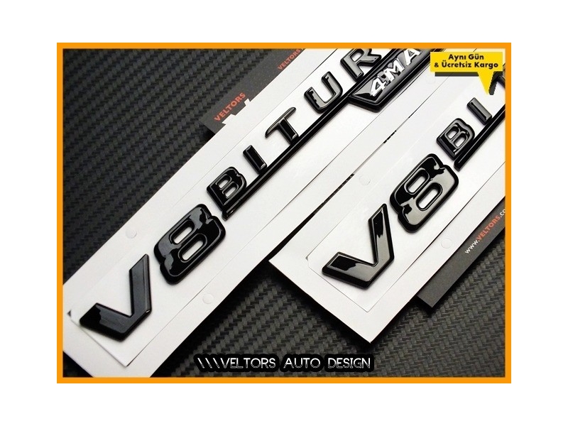 Mercedes Black / Siyah V8 Biturbo 4 Matic Logo Amblem Seti