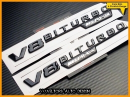 Mercedes Black / Siyah V8 Biturbo AMG Logo Amblem Seti