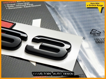 Audi Piano Black / Parlak Siyah A3 S Line S3 Bagaj Yazı Logo Amblem