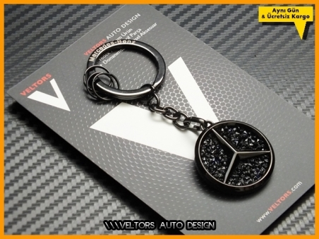 Mercedes Parlak Siyah Logo Amblem Anahtarlık