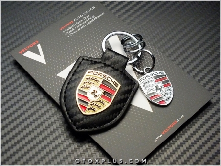 Porsche Logo Amblem Carbon Deri Porsche Anahtarlık