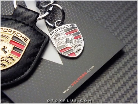 Porsche Logo Amblem Carbon Deri Porsche Anahtarlık