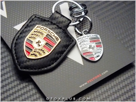 Porsche Logo Amblem Carbon Deri Porsche Anahtarlık