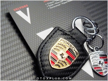 Porsche Logo Amblem Carbon Deri Porsche Anahtarlık