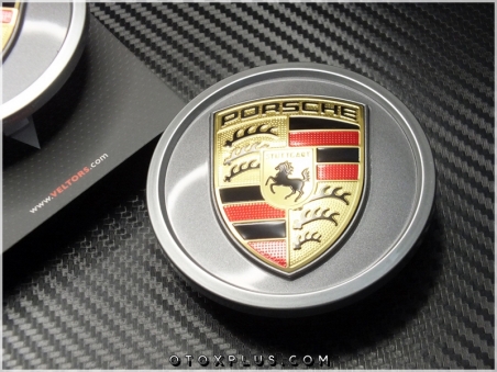 Porsche Logo Amblem Gri Yeni Tip Jant Göbeği Göbek Kapak Seti