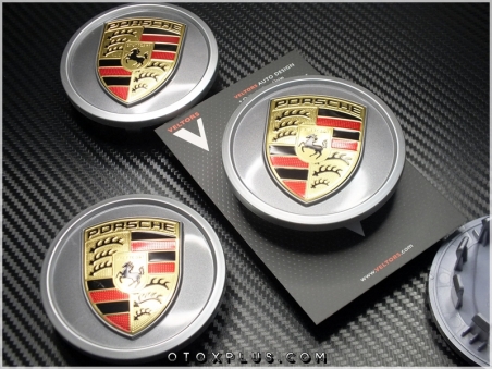 Porsche Logo Amblem Gri Yeni Tip Jant Göbeği Göbek Kapak Seti
