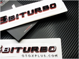 Mercedes Black Red V8 Biturbo Yan Logo Amblem Seti