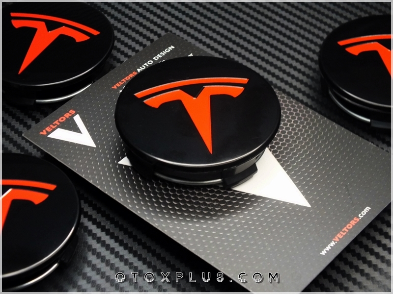 Tesla Siyah Kırmızı Jant Göbeği Jant Göbek Kapak Seti