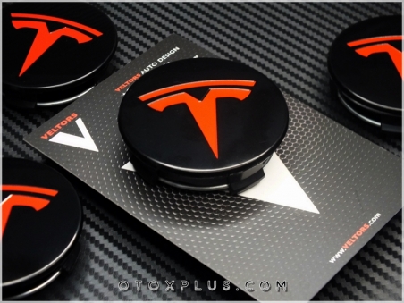 Tesla Siyah Kırmızı Jant Göbeği Jant Göbek Kapak Seti
