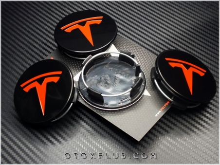 Tesla Siyah Kırmızı Jant Göbeği Jant Göbek Kapak Seti