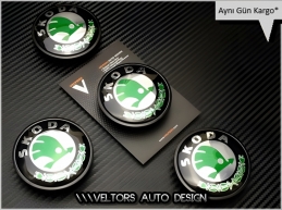 Skoda Logo Amblem Jant Göbeği Göbek Kapak Seti