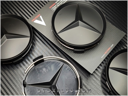 Mercedes Logo Amblem Siyah Jant Göbeği Göbek Kapak Seti