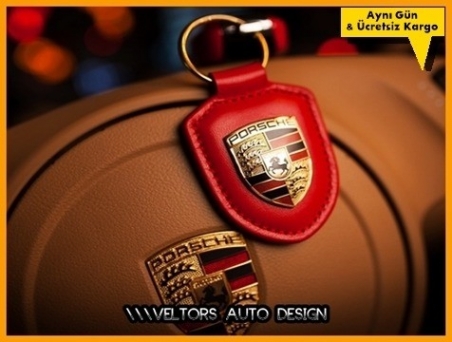 Porsche Logo Amblem Kırmızı Deri Porsche Anahtarlık